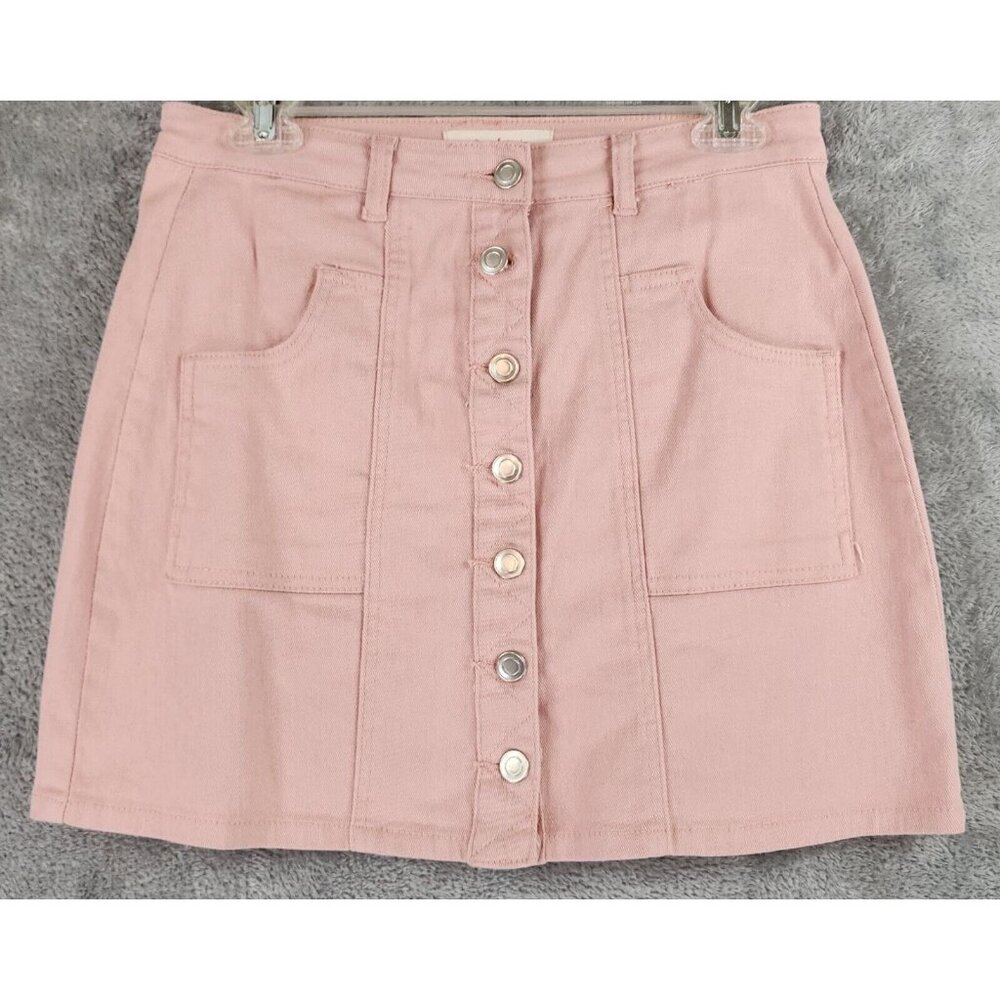 Peach & Love California Jean Skirt Womens Medium Pink Button Up Casual Mini